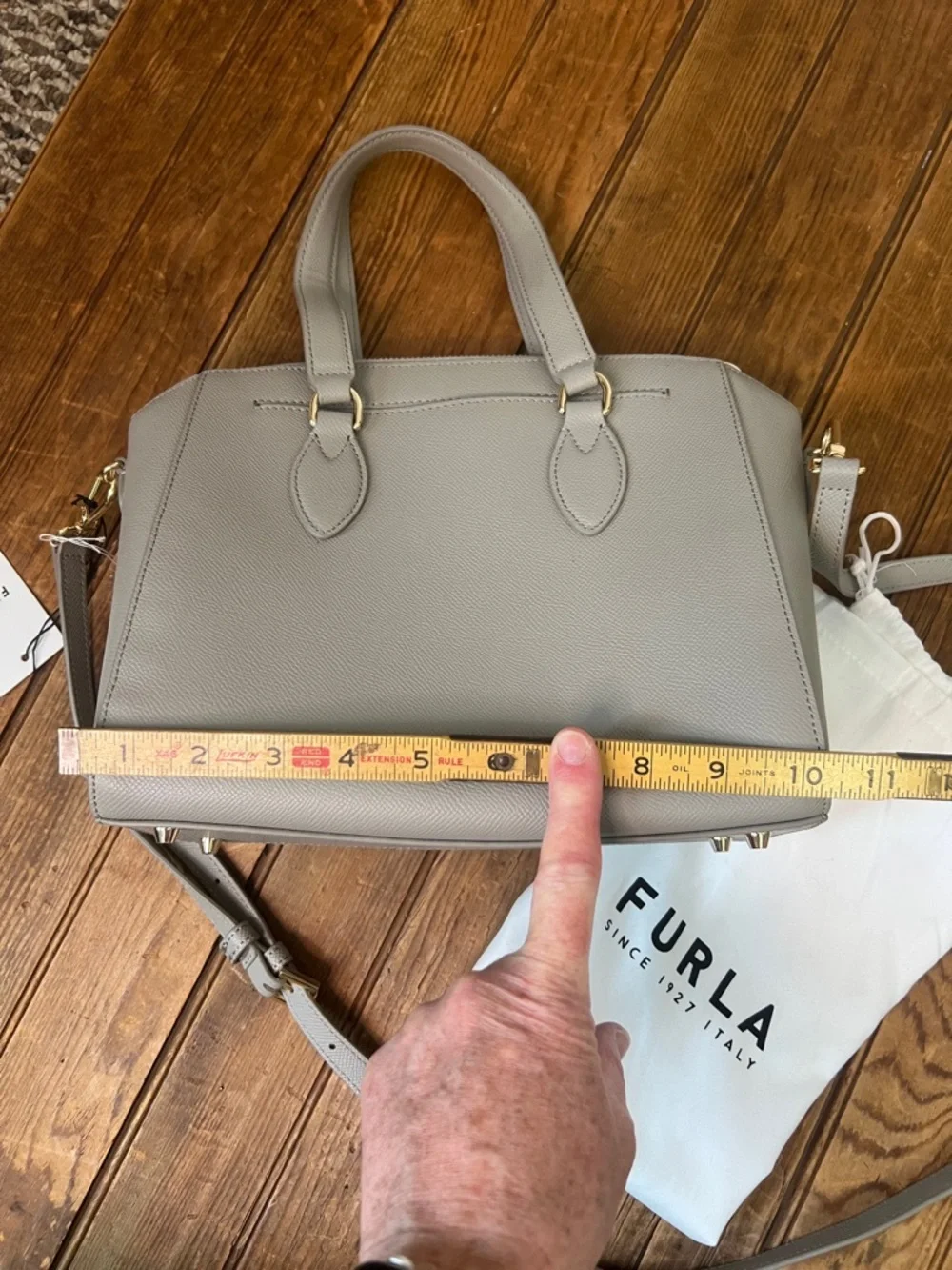Furla bag Light Gray Pebbled Leather Satchel with Gold Charm New NWT